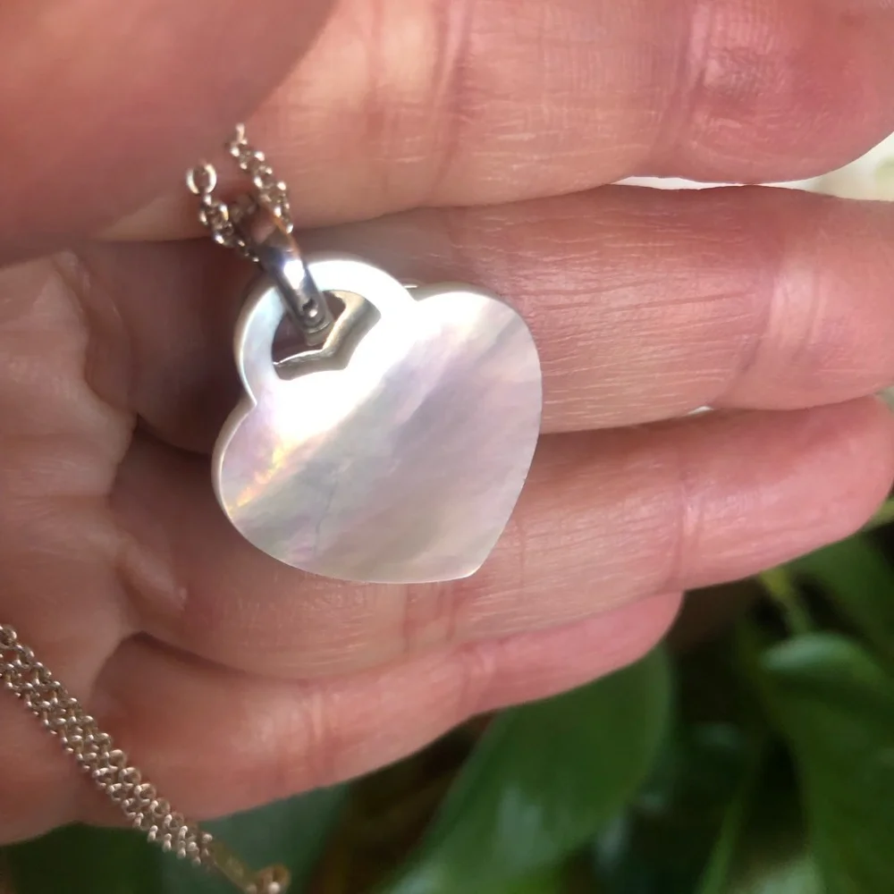 Tiffany & Co. Double Heart Tag 925 Sterling & Mother of Pearl Necklace - Picture 5 of 9